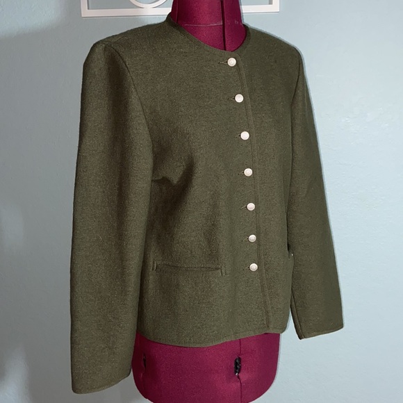 Nwot Vintage Geiger Boiled Wool Button Crop Green Jacket Blazer cardigan - Picture 2 of 10